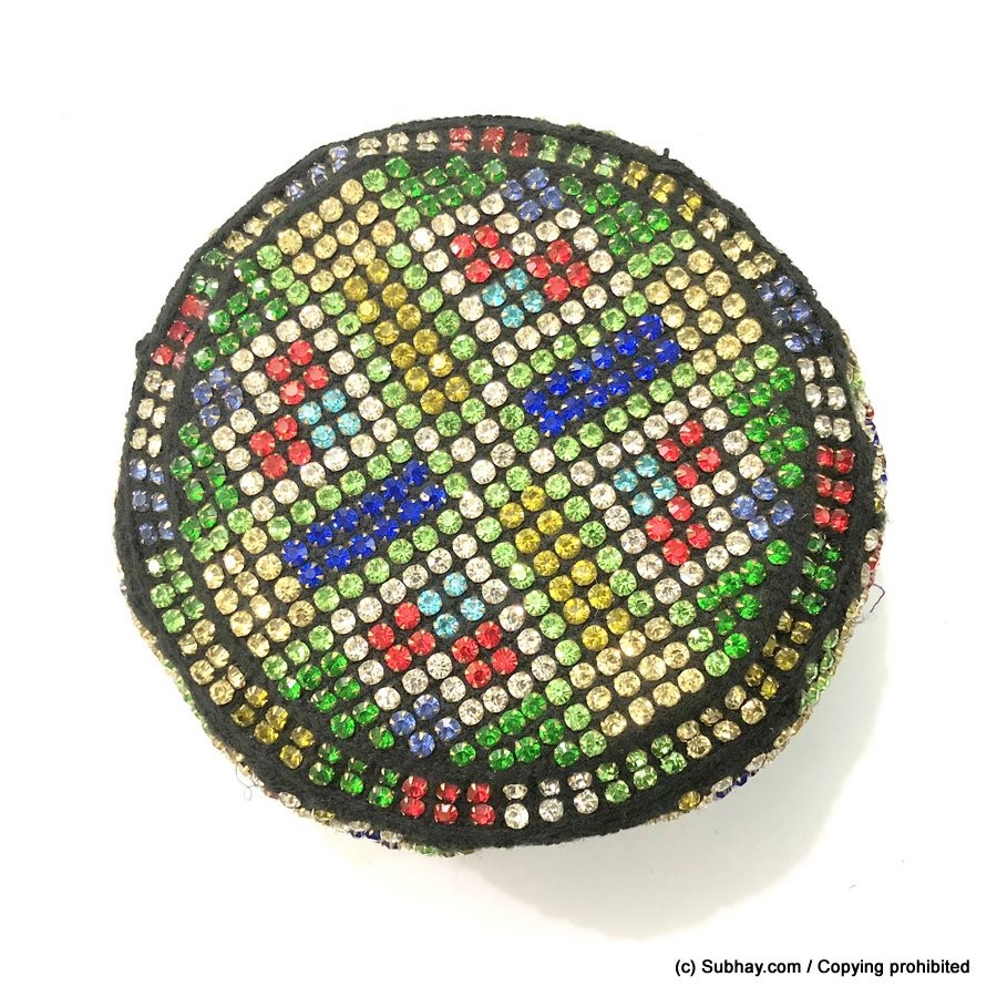 Multi Color Round Full Sindhi Nagina /  Zircon Cap or Topi MKC-572